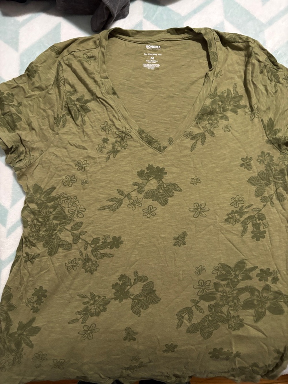 Sonoma Olive Floral V-Neck Tee